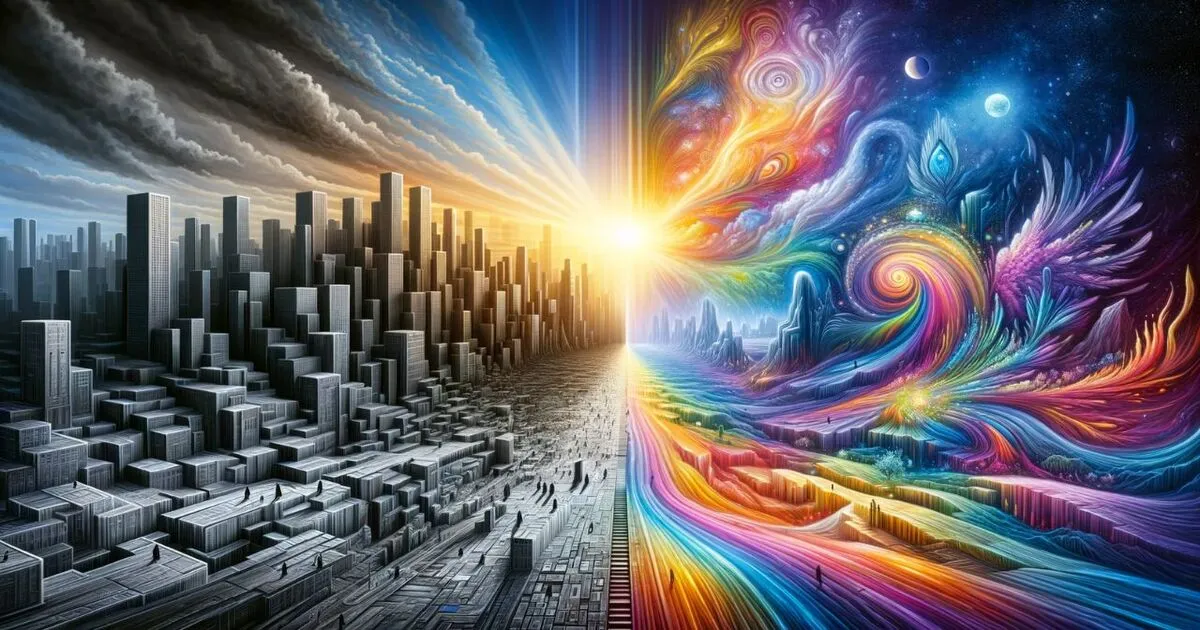 3D to 5D consciousness has been created. It visually represents the shift from a limited, ego-centric perspective to a more unified, compassionate, and spiritually awakened state.