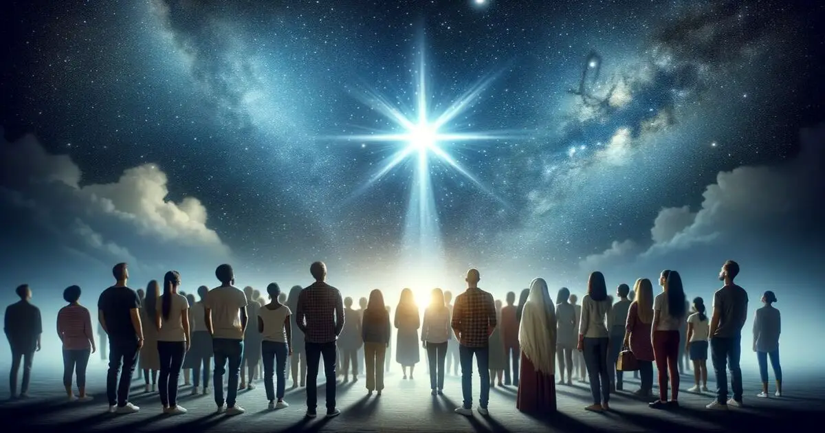 A photo representation showing the Sirius star and diverse people connecting with it.