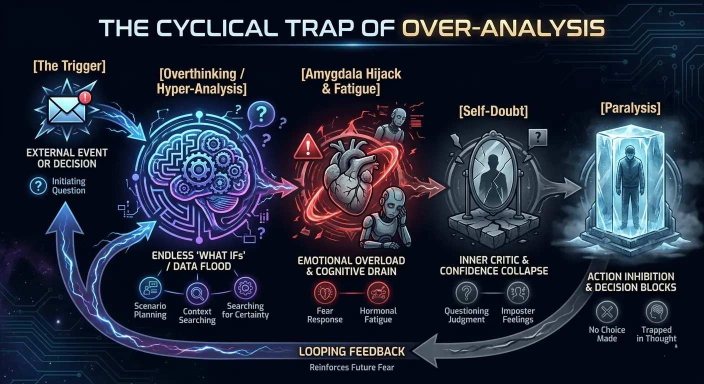 The Cyclical Trap of Over-Analysis: a loop from trigger to hyper-analysis, emotional overload, self-doubt, and paralysis