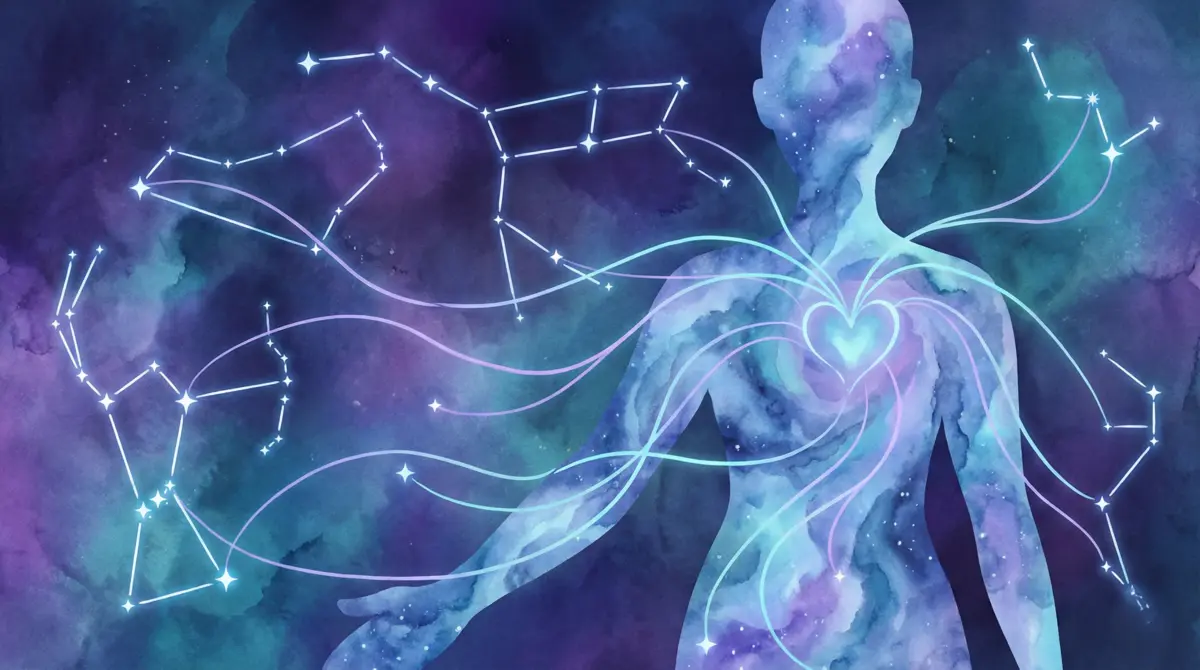 Abstract depiction of Lemurian Starseed connection to cosmic consciousness and intuition.”