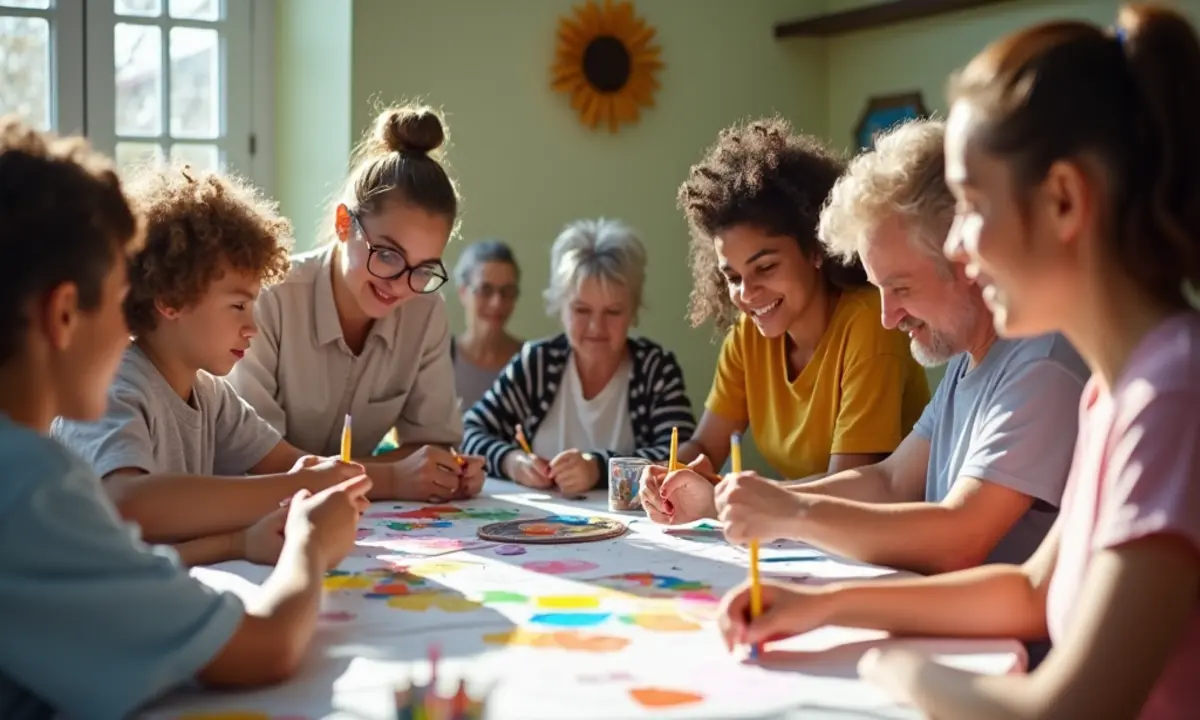 a group of people sharing gratitude in a painting class