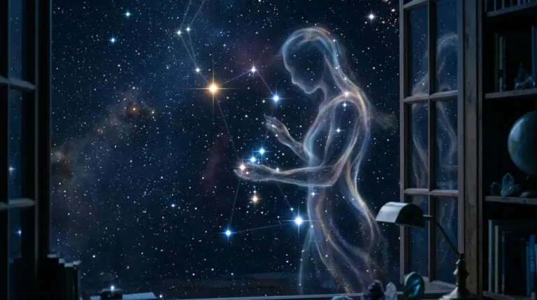 Orion starseed constellation with glowing human silhouette in deep space.