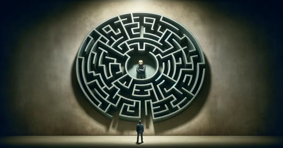  image presents a person lost in a maze, symbolizing the complexity and disorientation caused by gaslighting tactics.