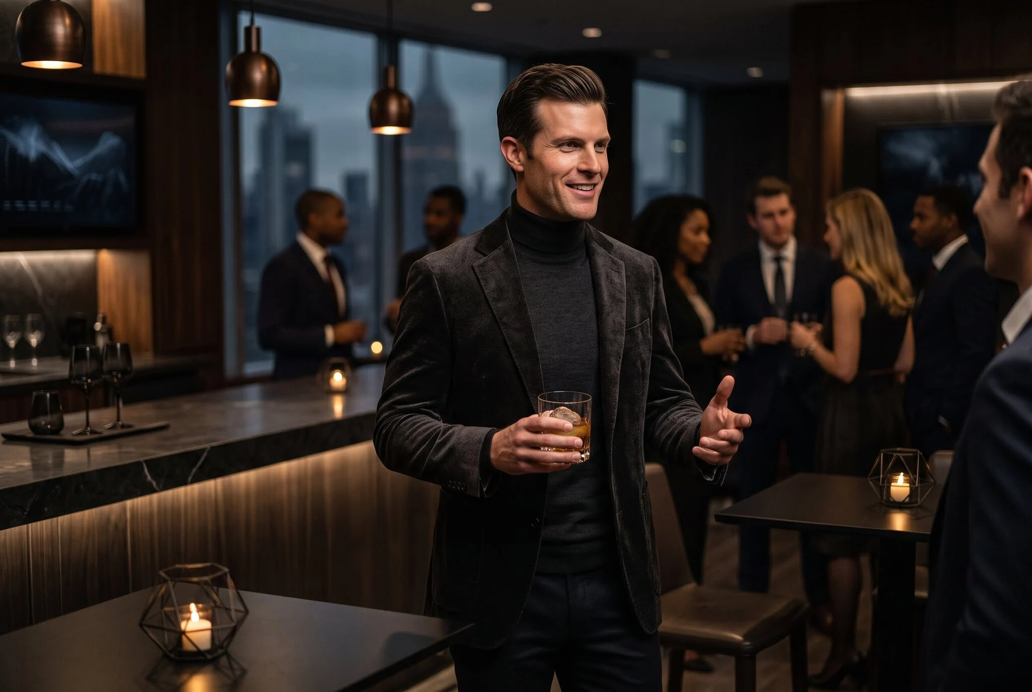 a confident man at a party