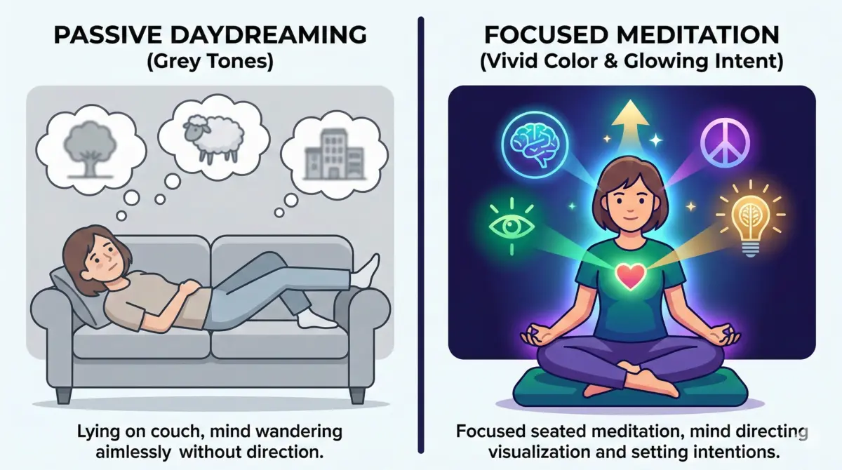 Comparison of passive daydreaming versus active visualization manifestation meditation