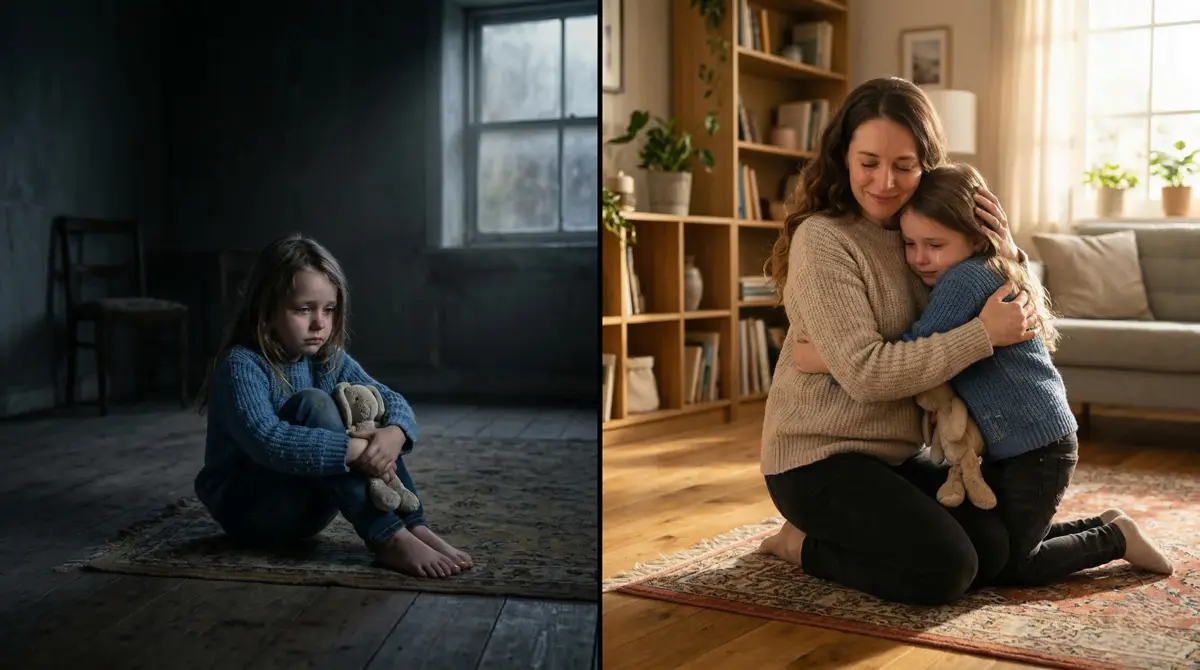 Adult woman embracing her inner child to heal childhood trauma wounds