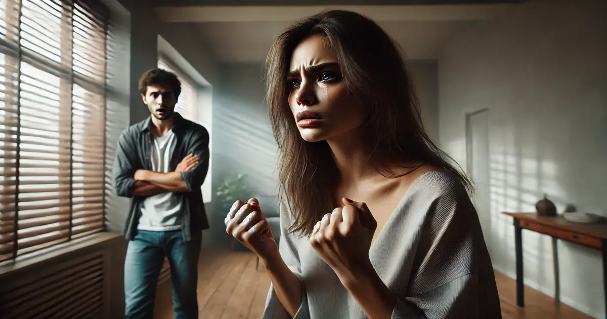 A female who cannot hold her emotional control when arguing with her spouse