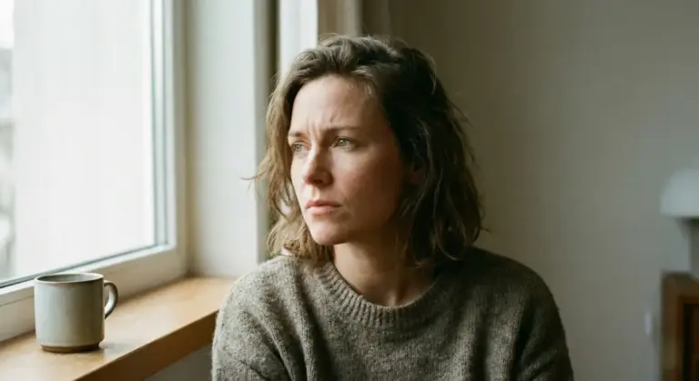 Woman reflecting on relationship patterns, recognizing signs of sexual narcissism and considering next steps