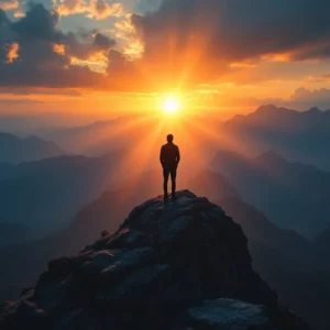 An image of a client standing on top of a mountain after attending a self mastery course with Vishnu Ra