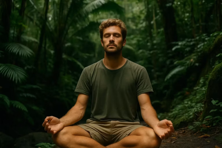 A man in bali doing meditation to discover what is mindfulness meaning