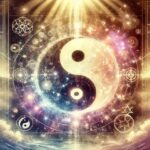 Divine masculine twin flame balance - serene spiritual-themed image with symbols of yin and yang, number patterns like 11:11, and abstract representations of strength, intuition, and harmony, suitable for an article on twin flame spiritual balance.