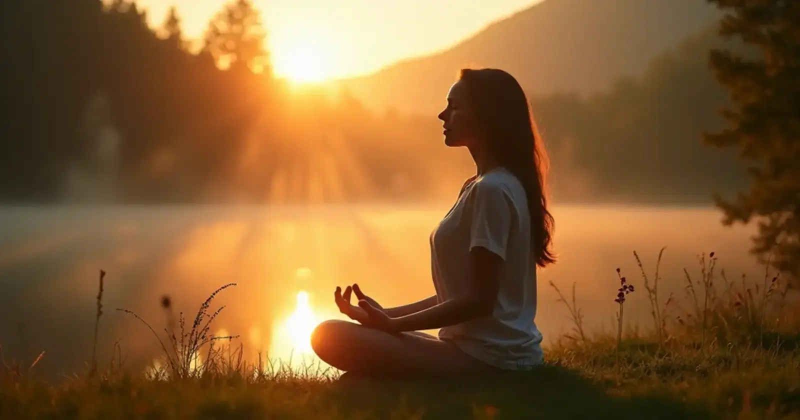 A photograph of a person meditating outdoors at sunrise, symbolizing self-love and the practice of setting boundaries.