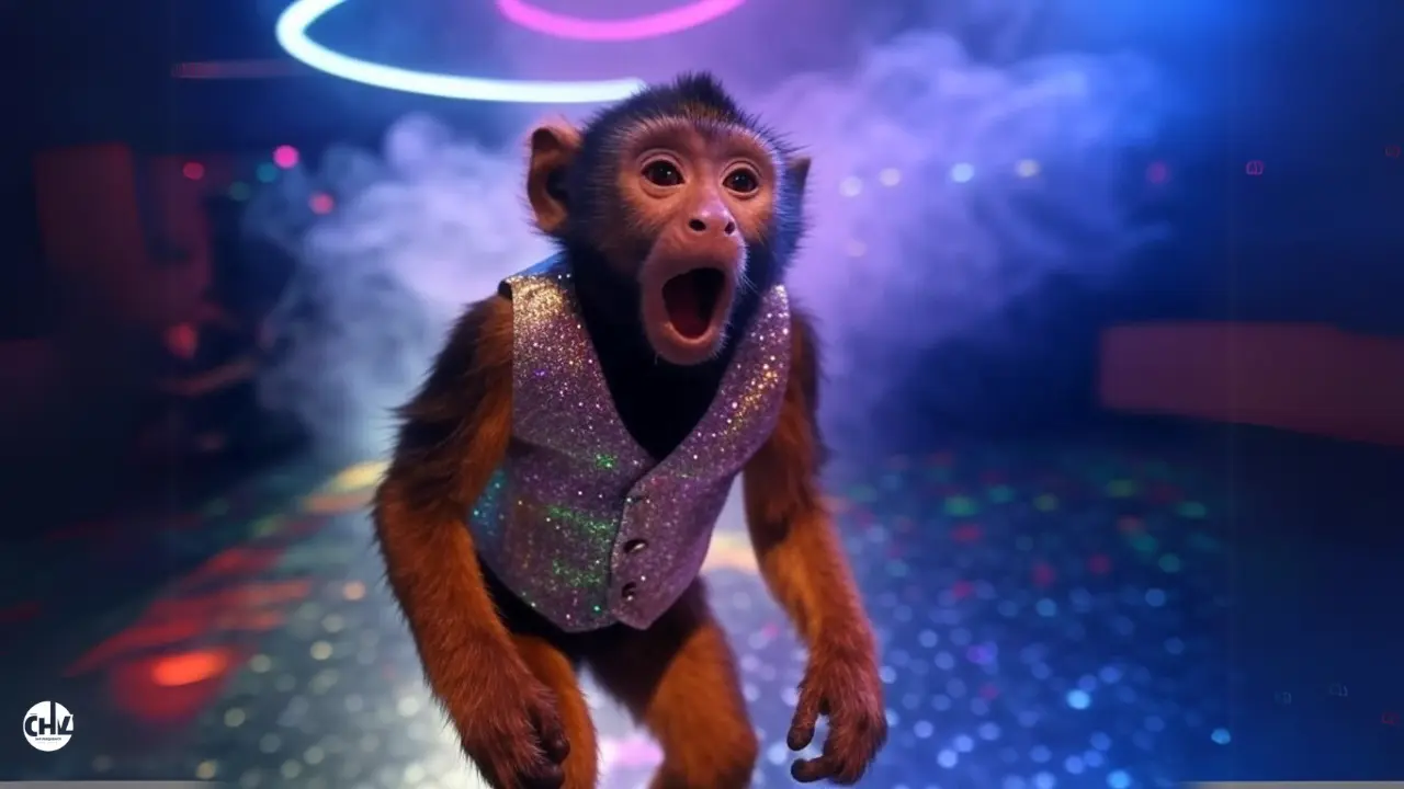 image of a flying monkey stalking someone in a disco