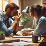 A stressed individual sitting at a desk, sharing frustrations with a supportive friend over coffee, symbolizing emotional release through constructive complaining.