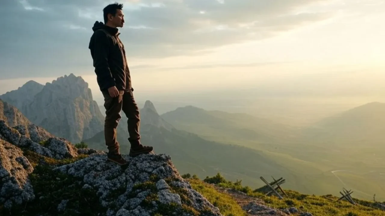 a man on top of a mountain