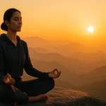 A person on the mountain top doing a mantra meditation