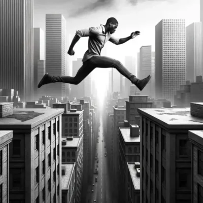 A man jumping rooftops showing self mastery can be done