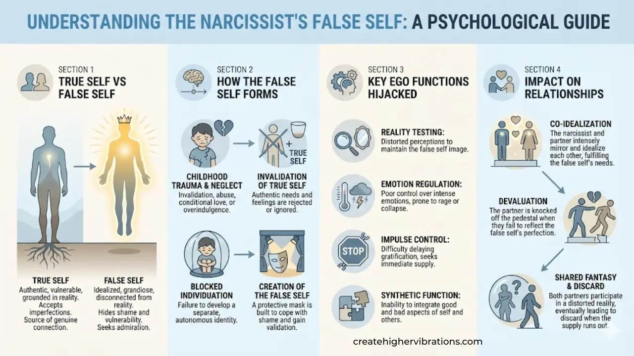 A psycology infographic explaining the narcissists false self
