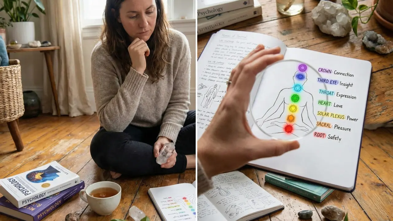 emotional patterns and chakras. A woman is learning her energetic pattern