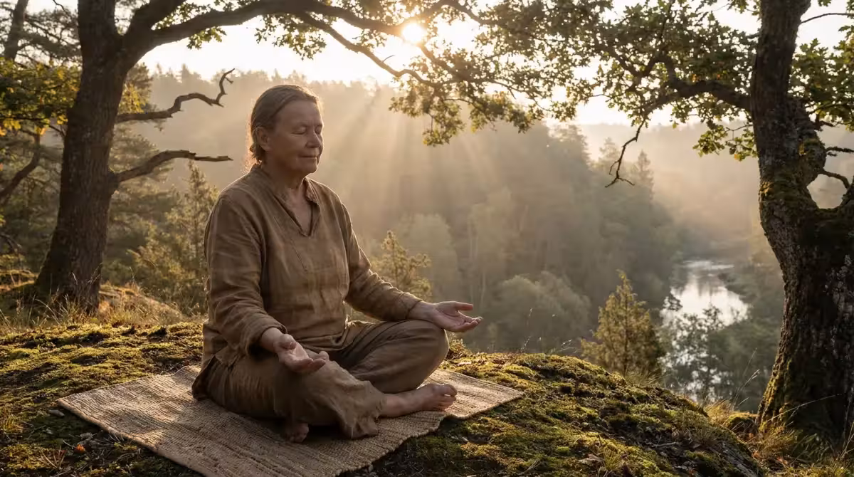 Person meditating at sunrise practicing grounded presence and Conscious Integration Practices.