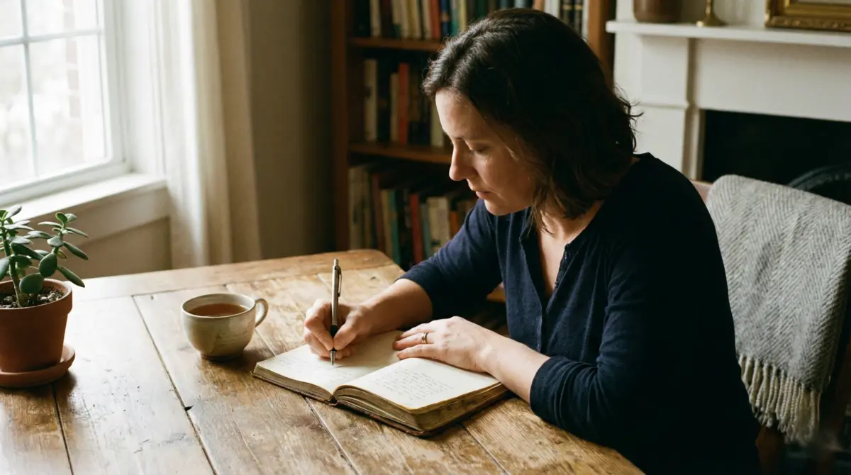 Person journaling and exploring self-identity during narcissistic abuse recovery process