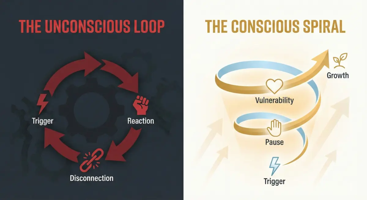 conscious relationships infograhic showing the conscious and unconscious loops