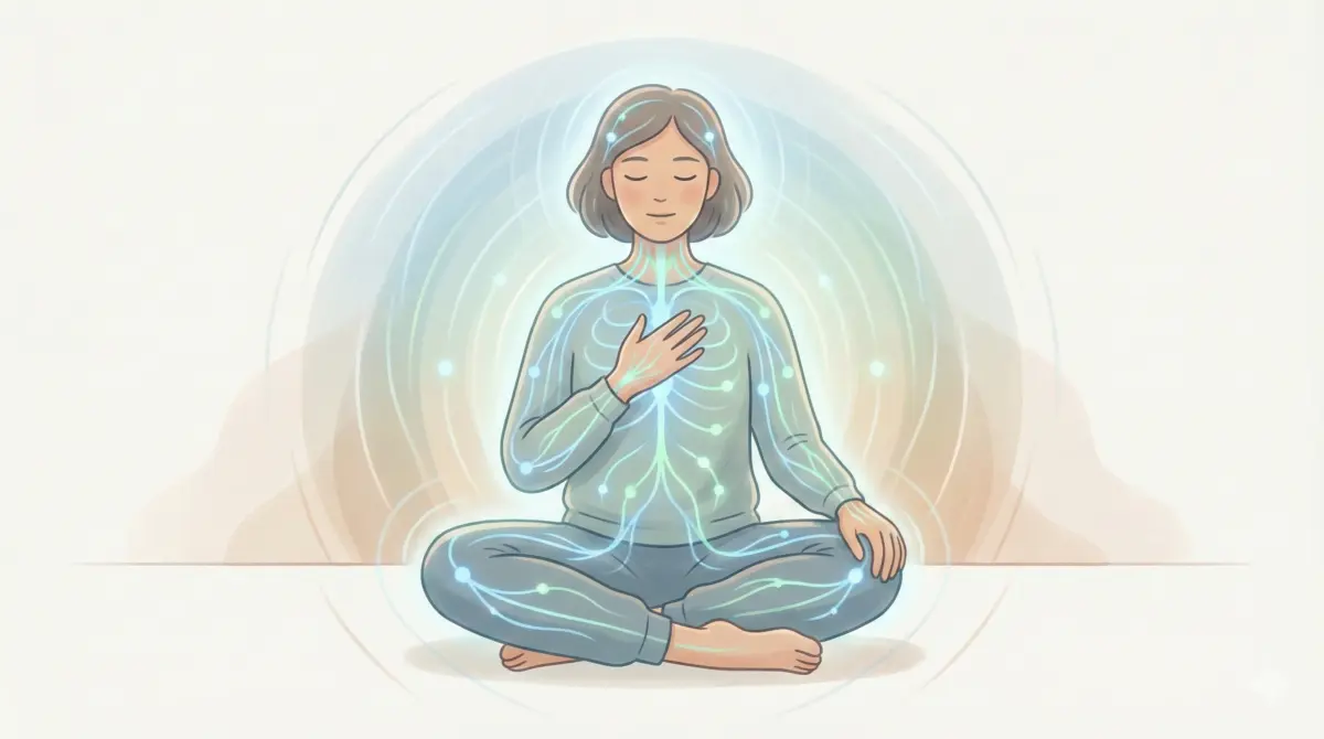 Person practicing nervous system regulation through breathwork and somatic awareness for trauma healing