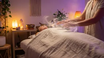 Quantum Reiki energy healing session with practitioner hands above client