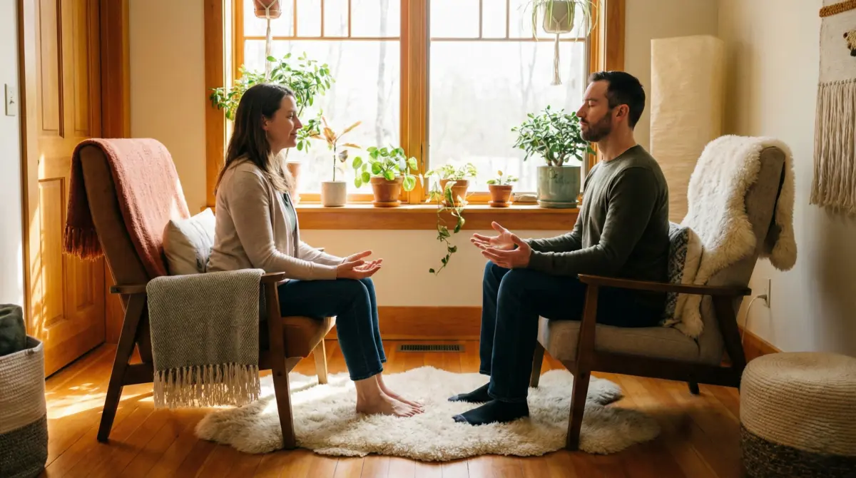 Trauma-informed coaching session using quantum field healing and somatic awareness techniques