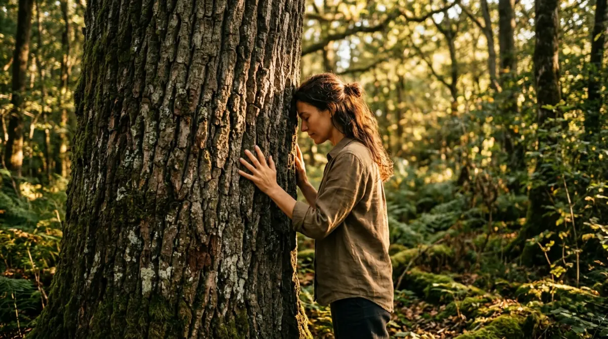 somatic healing spiritual body reconnection hands on tree forest light boost Somatic Exercises for PTSD