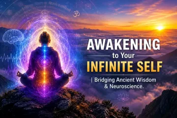 A person meditating on a mountain peak at sunrise symbolizing awakening to your infinite self