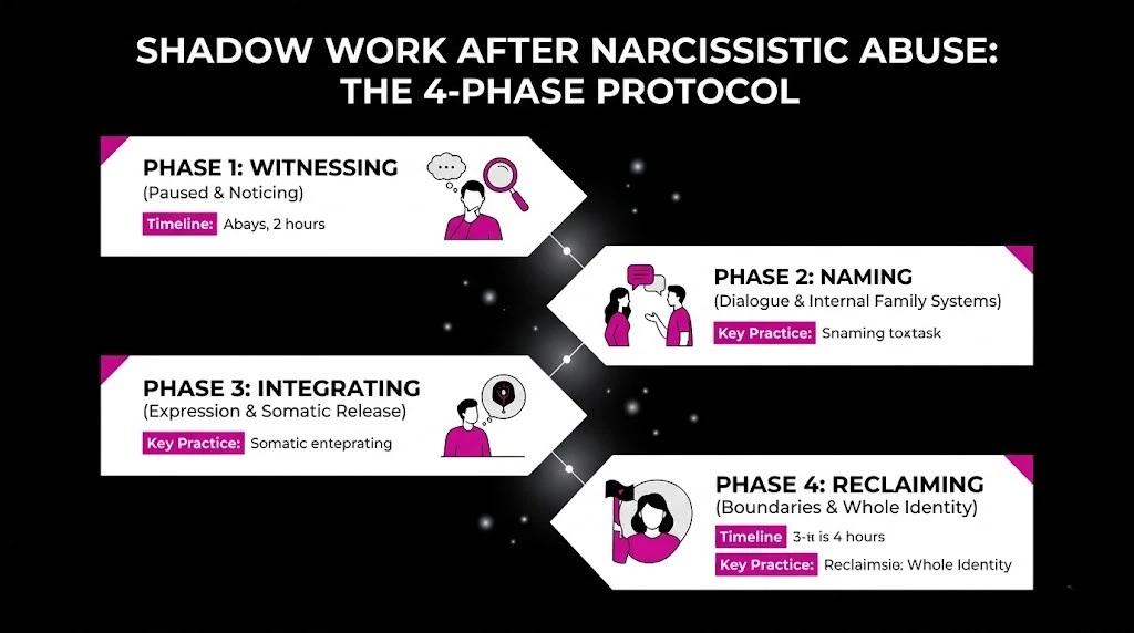 Shadow Work After Narcissistic Abuse: The 4-Phase Protocol: Witnessing, Naming, Integrating, and Reclaiming