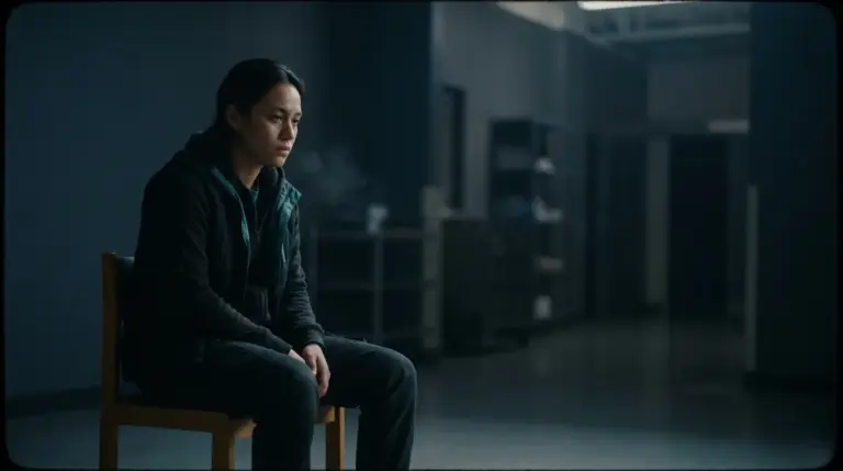 A person sitting in a dorsal vagal freeze symptom state.
