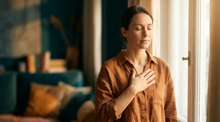 A person practicing somatic awareness of their nervous system state.