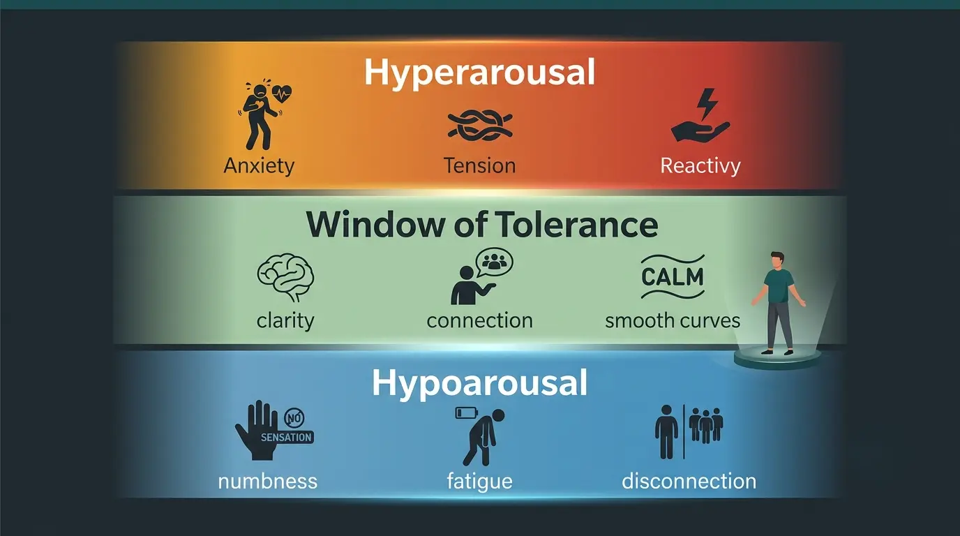 The window of tolerance model showing regulated and dysregulated zones.