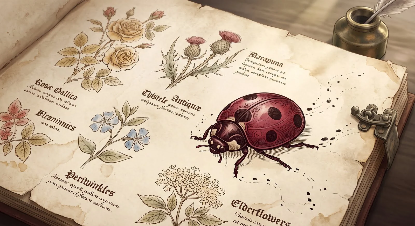 Illustration depicting the historical connection between the ladybug's red shell and medieval art.