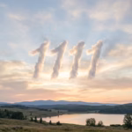 Clouds in the sky in the shape of anegel number 1111.