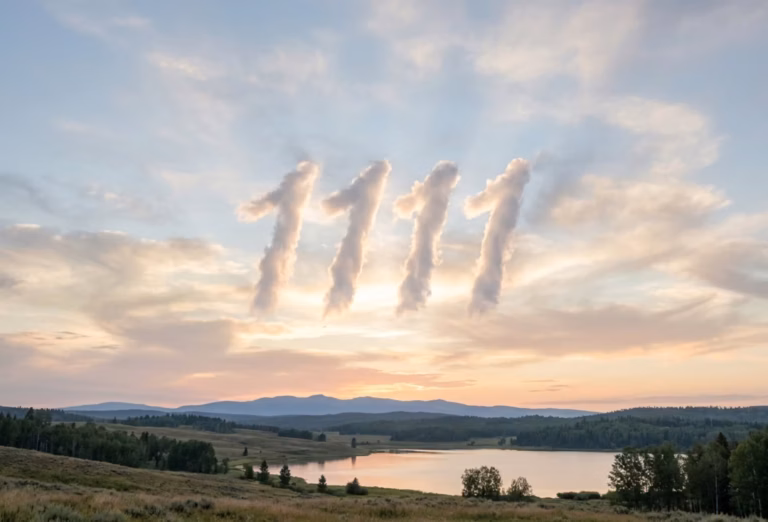Clouds in the sky in the shape of anegel number 1111.