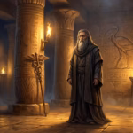 Hermes Trismegistus in an Egyptian temple hall, the legendary founder of Hermeticism.